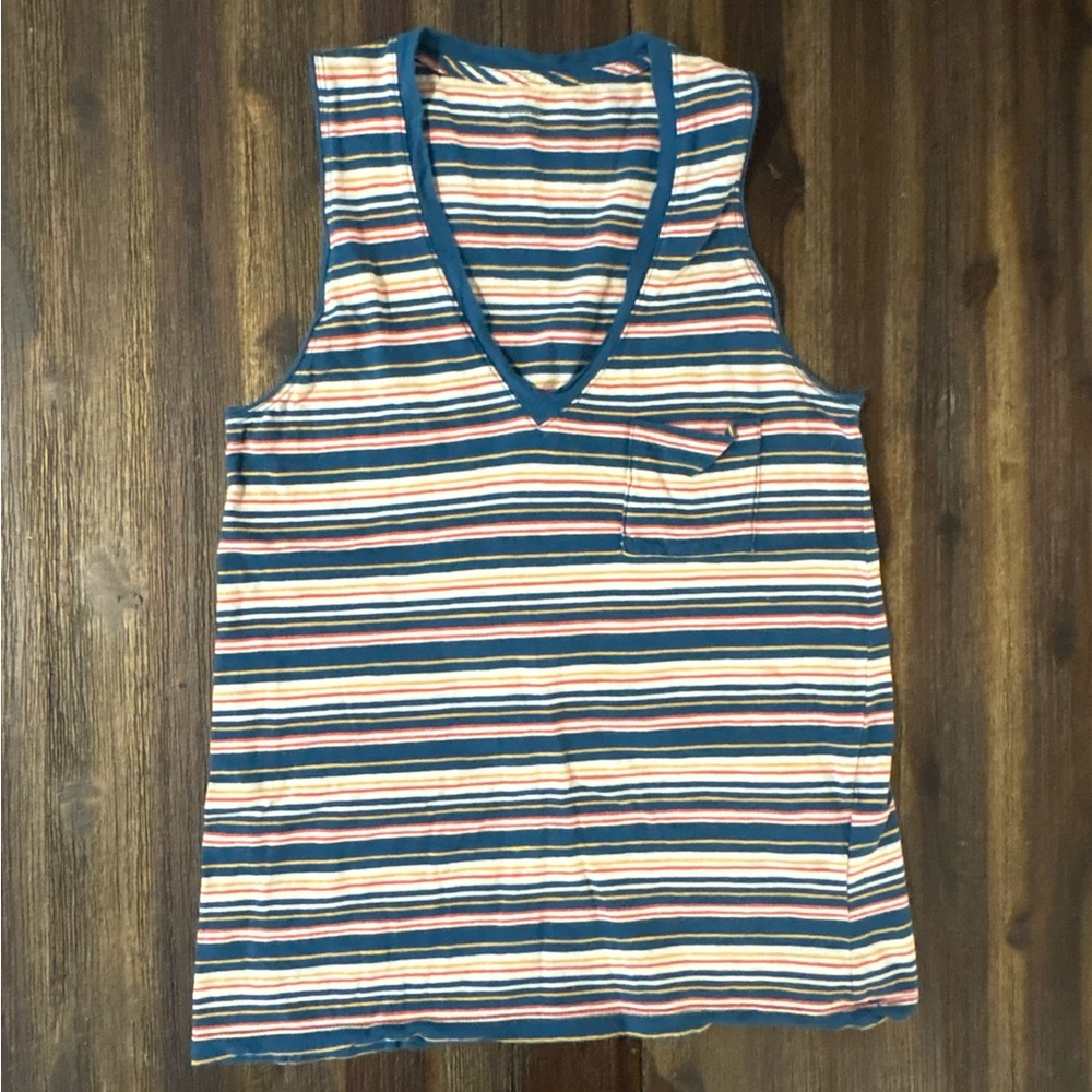 Madewell Cotton Womens V-Neck Striped Sleeveless Tank Top XS